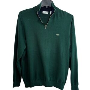 Lacoste Mens 1/4 Zip Green Sweater Size XXL 100% Cotton Preppy Golf Pickle Ball